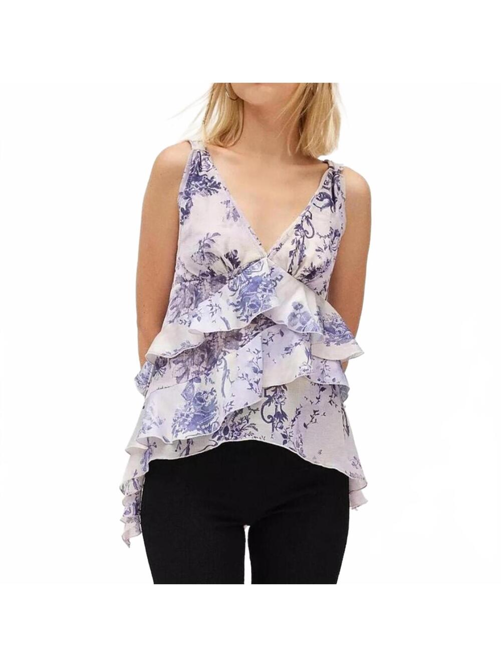 UO Ecote Debbie Asymmetric Tiered Ruffle Tunic Tank Top Urban Outfitters NWT